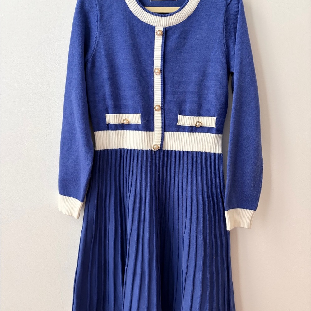 Grace Karin Royal Blue Dress with Cream Trim